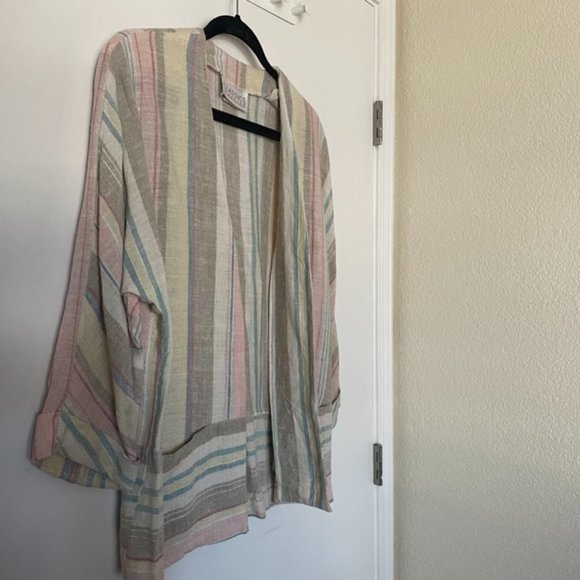vintage flowy open jacket / boho minimalist pastel stripes beach cool grandma 🌼 - Picture 2 of 5